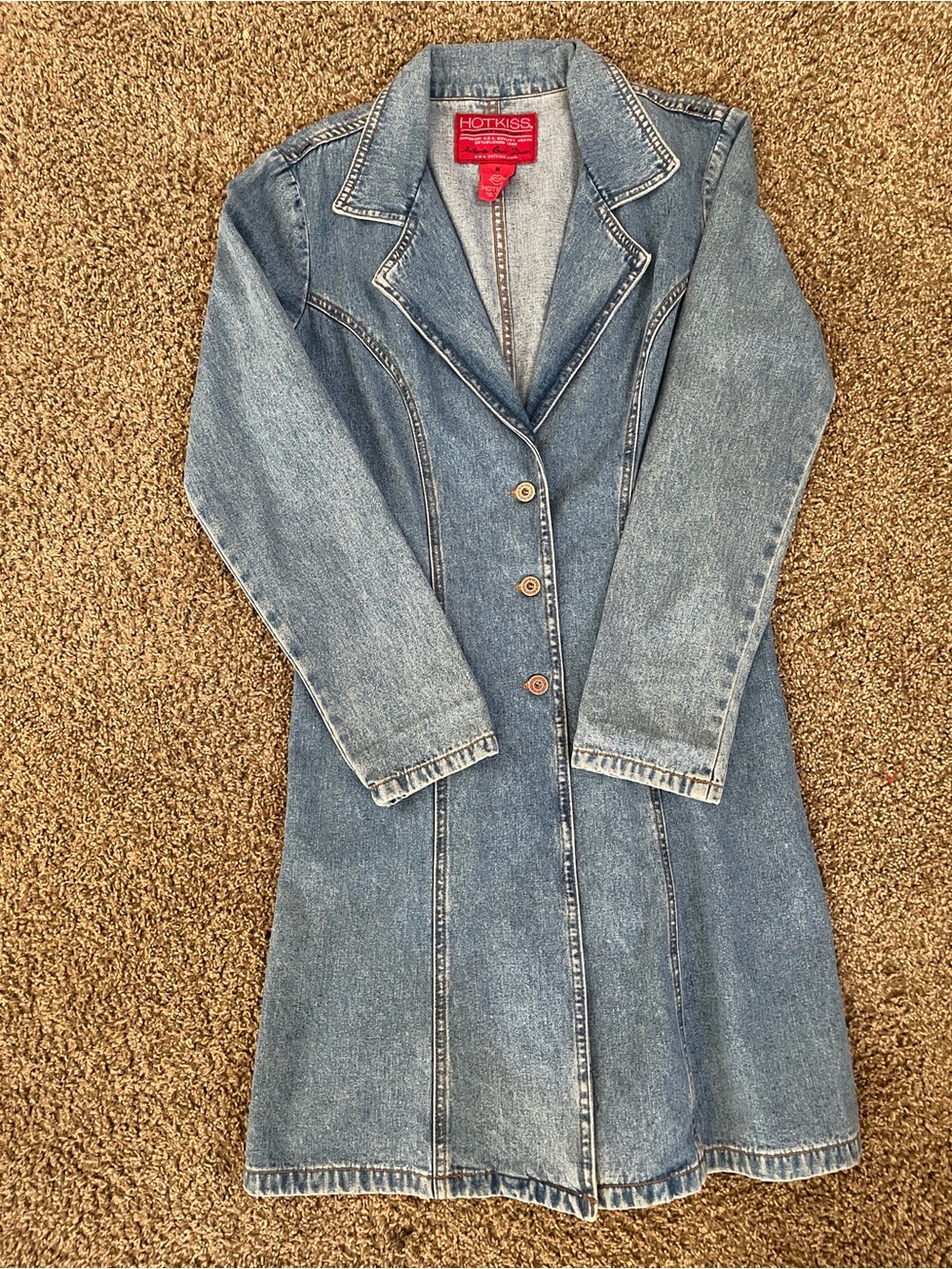 Hot Kiss Denim Midi Dress Trench Coat Style in Light Blue